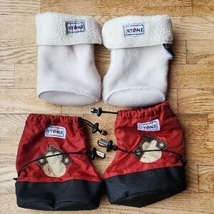 (L) Bootie (M)Liner Stonz Kids Booties - Brown and White Monkey Warm Cozy Winter